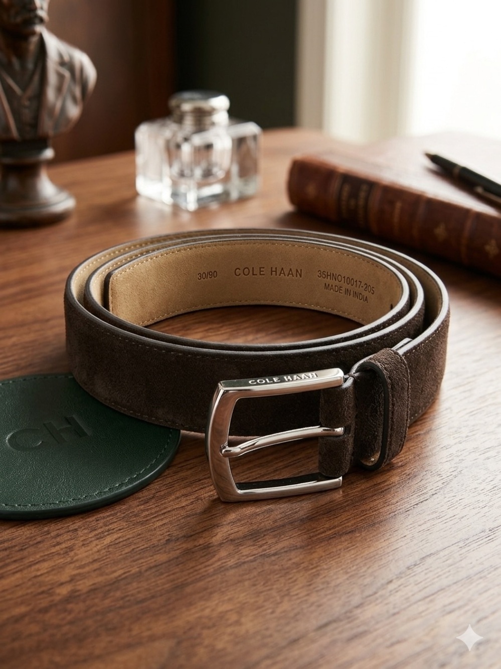 Cole Haan 35mm Suede Belt Brown Leather 36HNO10017-205 Size 30/90 Mens